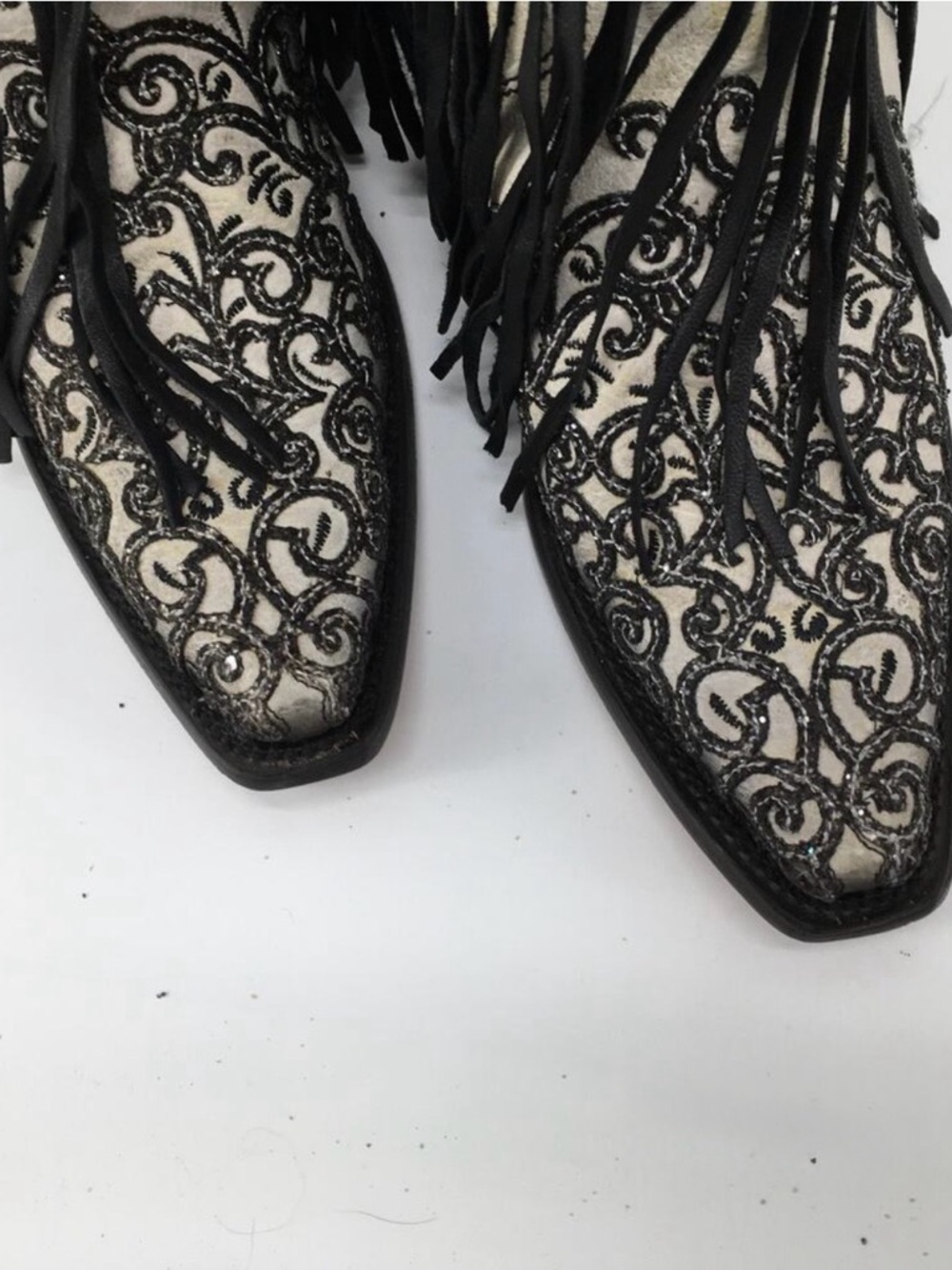 Corral Lamb Overlay Embroidery Western Boots Beige Black New Sz 7 .5 - Picture 3 of 10
